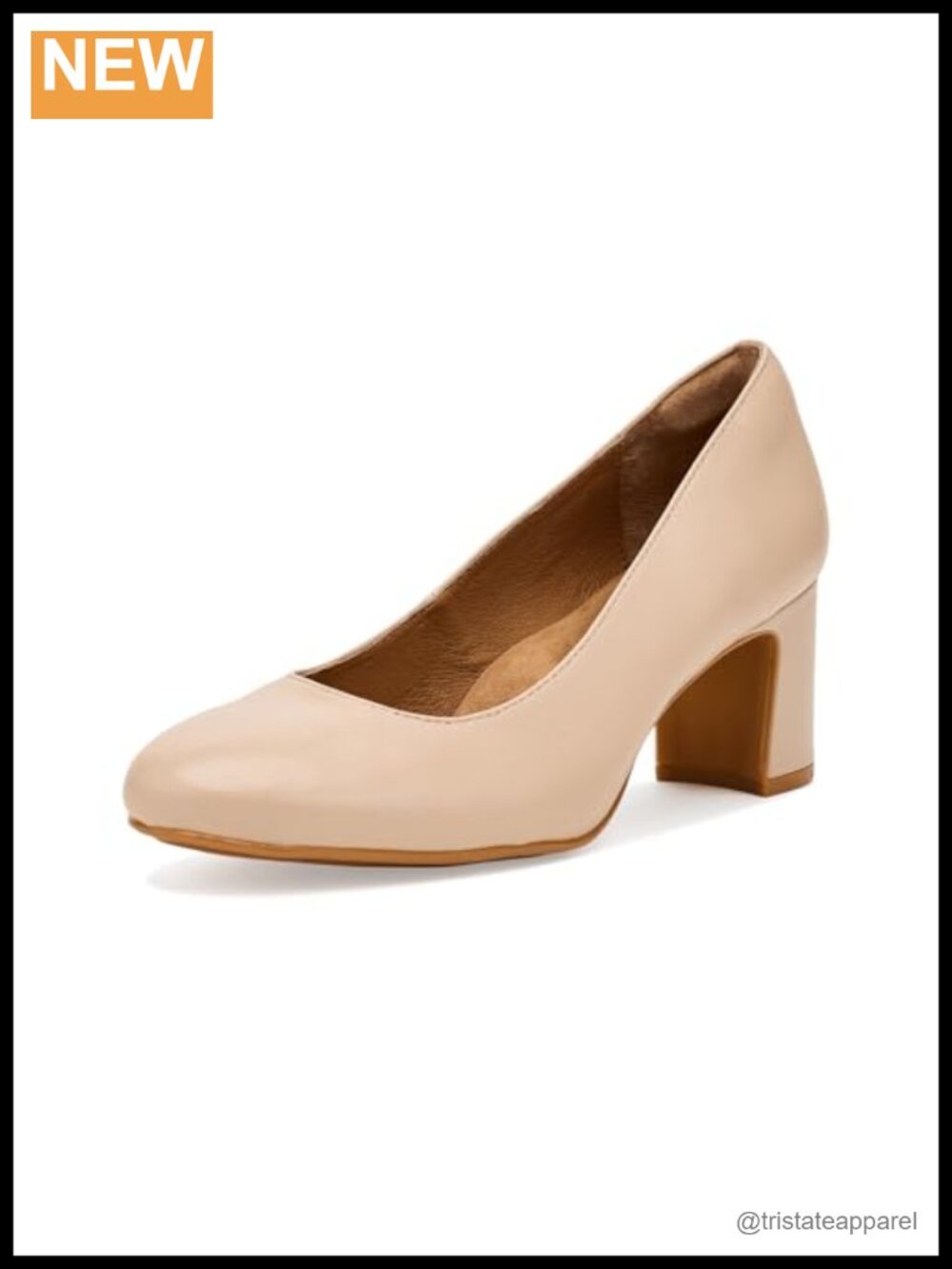 Soft Leather Round Toe Block Heel Pump Business Casual